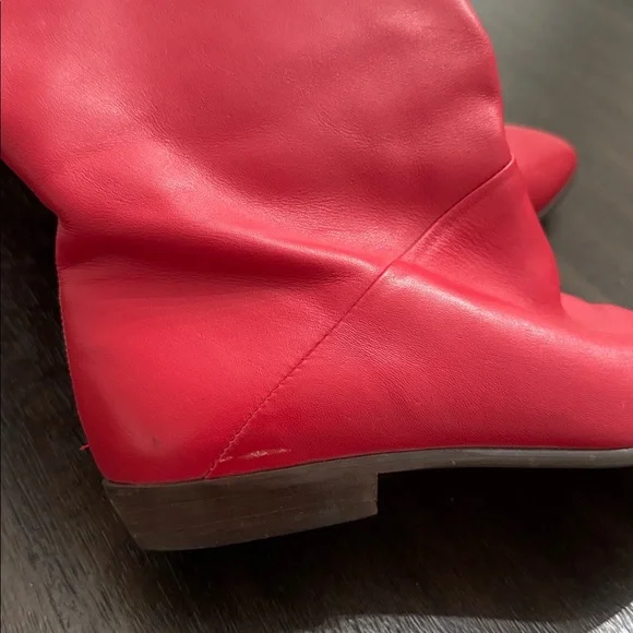 Red Mid High Pointy leather Boots - Picture 7 of 9